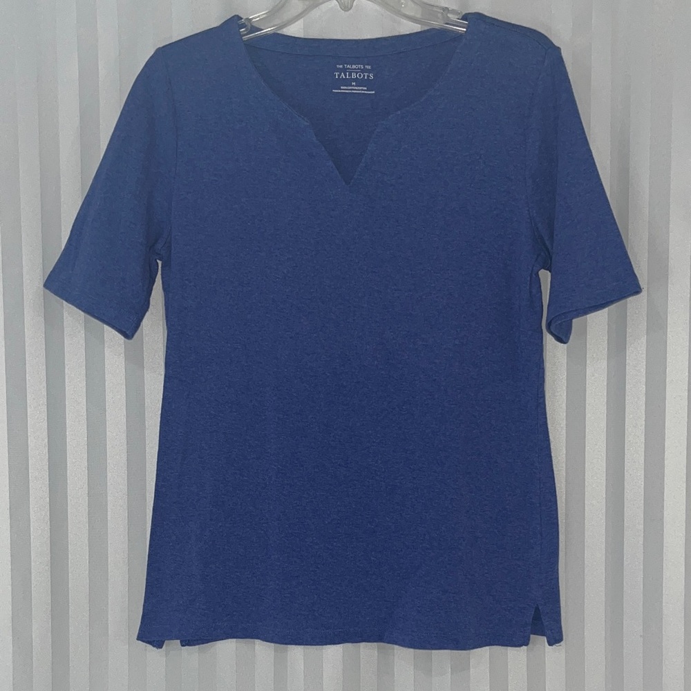 Talbots Short Sleeve Notch-Neck Tee in Blue